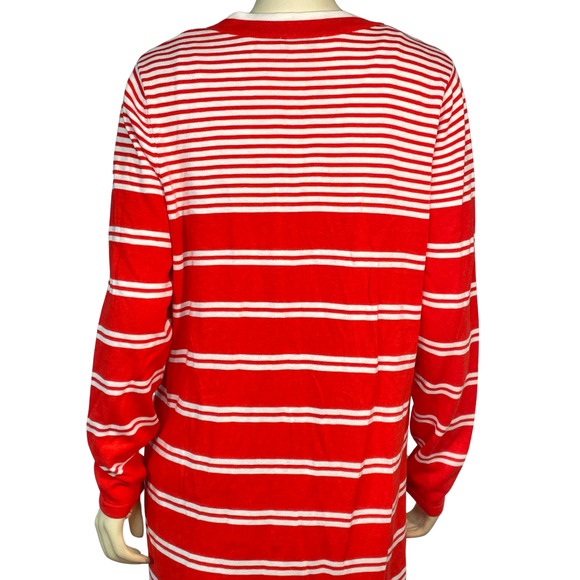 Isaac Mizrahi Sz L Long Duster Cardigan V-Neck Long Sleeve Red/White Stripe New - Picture 8 of 11